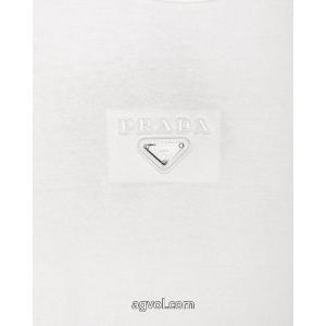 PRADA2026 Fw秋冬新作胸元メタル三角ロゴエンボスアルファベット男女同型ヘッダー丸首長袖Tシャツ