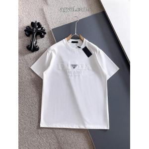 pradaクラシックVチップ+カスタム三角標工芸半袖Tシャツ男女同型