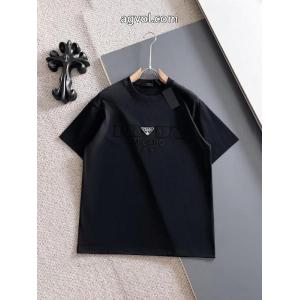 pradaクラシックVチップ+カスタム三角標工芸半袖Tシャツ男女同型