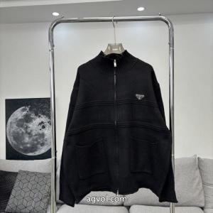 prada大判ニットセーターファスナーカーディガンコート