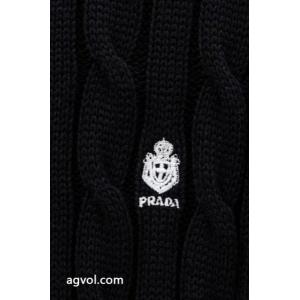 PRADA/プラダ26 SS麻編み刺繍ロゴコットンセーター
