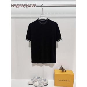 PRADA/ラダのアルファベットの色織トリコロールニットクルーネック半袖Tシャツ