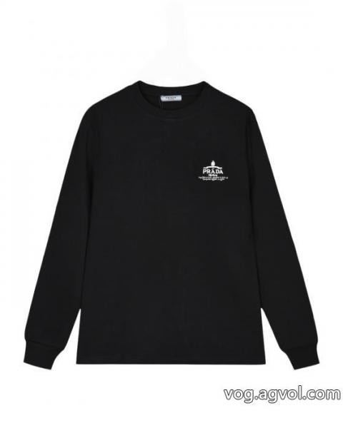PRADA前後定番ジャカード高密度刺繍カバーヘッド丸首長袖Tシャツ 0