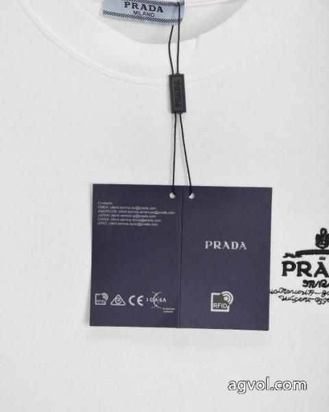 PRADA前後定番ジャカード高密度刺繍カバーヘッド丸首長袖Tシャツ 1
