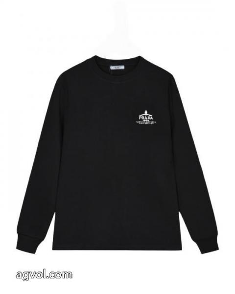 PRADA前後定番ジャカード高密度刺繍カバーヘッド丸首長袖Tシャツ 4