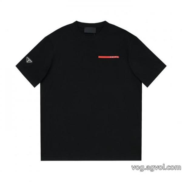 独占最高品質バージョンprada家ロゴ凹凸アルファベットラウンドネック半袖Tシャツ 0