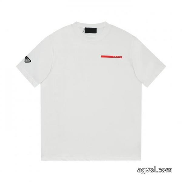 独占最高品質バージョンprada家ロゴ凹凸アルファベットラウンドネック半袖Tシャツ 1