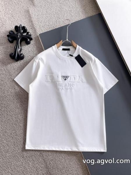 pradaクラシックVチップ+カスタム三角標工芸半袖Tシャツ男女同型 0 