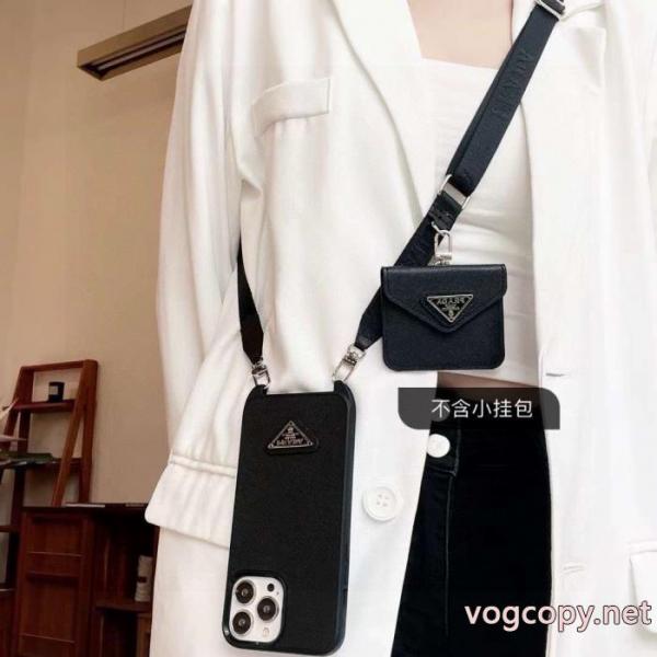 PRADA斜め掛け携帯ケース金属ロゴクロスレザーソフトエッジ全バッグ 1