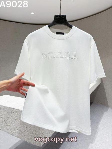 PRADAプラダ2026 ss新作刺繍工芸ロゴアルファベット半袖Tシャツ 1