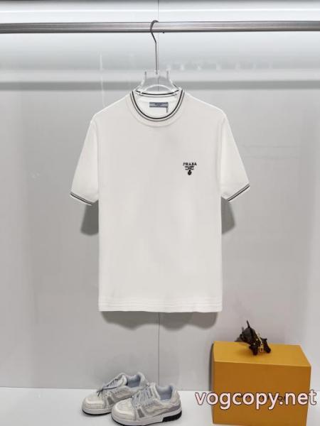 PRADA/ラダのアルファベットの色織トリコロールニットクルーネック半袖Tシャツ 1