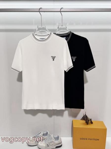 PRADA/ラダのアルファベットの色織トリコロールニットクルーネック半袖Tシャツ 2