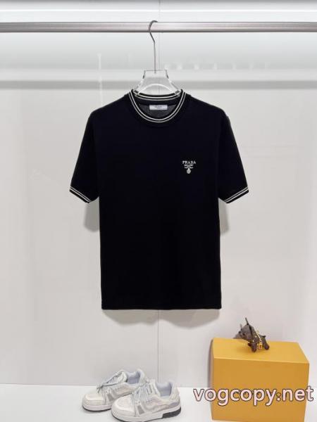 PRADA/ラダのアルファベットの色織トリコロールニットクルーネック半袖Tシャツ 3