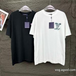 Louis vuittonルイヴィトン高品質ロゴ柄プリント金典半袖Tシャツ男女同型